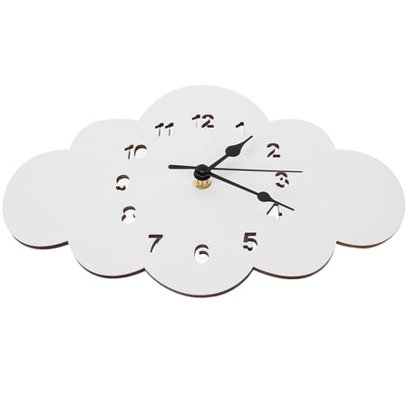 RUNROTOO Creative Wall Clock 1Pack Cloud Shaped for Nursery White Wood