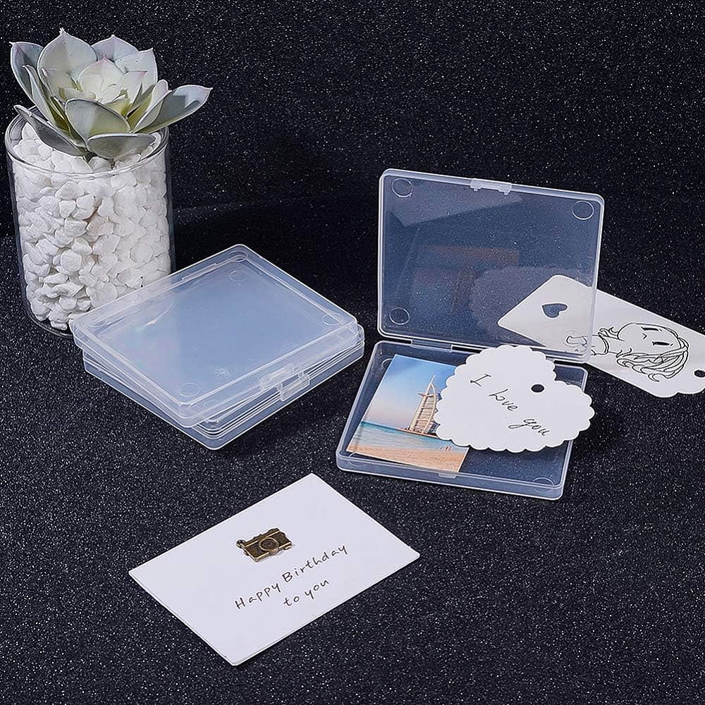18 Pack Rectangle Clear Plastic Bead Storage Containers Box Drawer Organizers with Lid for Beads Cards and Other Craft Accessories