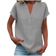 thumbnail image 3 of TAGOLD Womens Short Sleeve V-Neck Blouses & Shirts Solid Color V Neck Button Loose Linen Top, 3 of 5