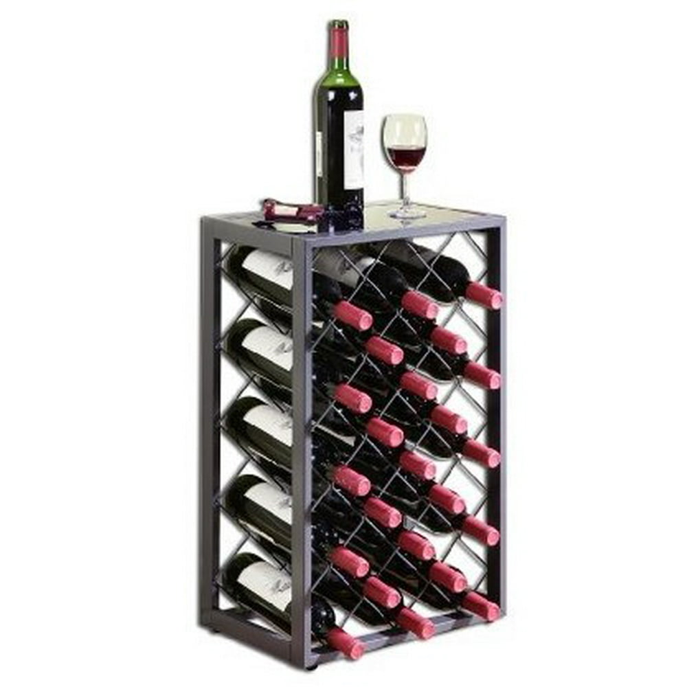 Mango Steam 23 Bottle Wine Rack with Glass Table Top, Pewter - Walmart ...