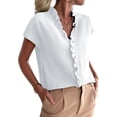 thumbnail image 3 of Women'S Casual V Neck Ruffle Short Sleeve Summer Tank Tops Shirts White S, 3 of 8