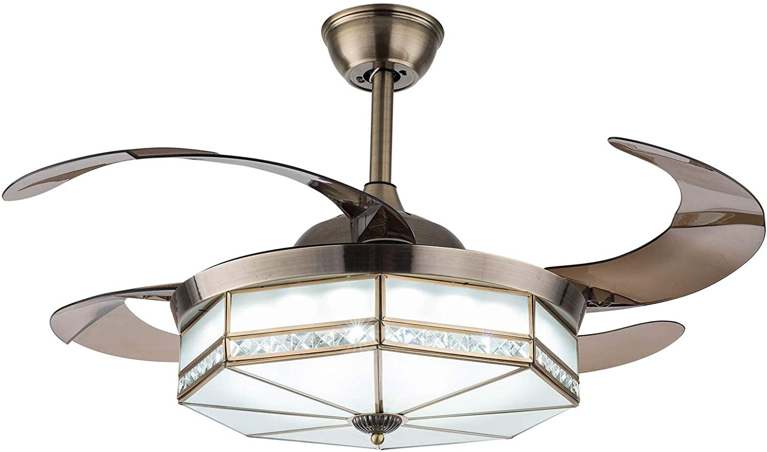 42" Modern LED 3-Color Change Chandelier Retractable Ceiling Fan Light W/Remote 
