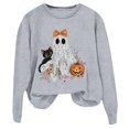 thumbnail image 5 of Women Pink Ghost Black Cat Pumpkin Graphic Crewneck Sweatshirt Cute Halloween Holiday Pullover Top, 5 of 5