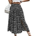thumbnail image 3 of Women'S Print Long Skirts High Waist Split A Line Full Length Maxi Skirt Black S, 3 of 9