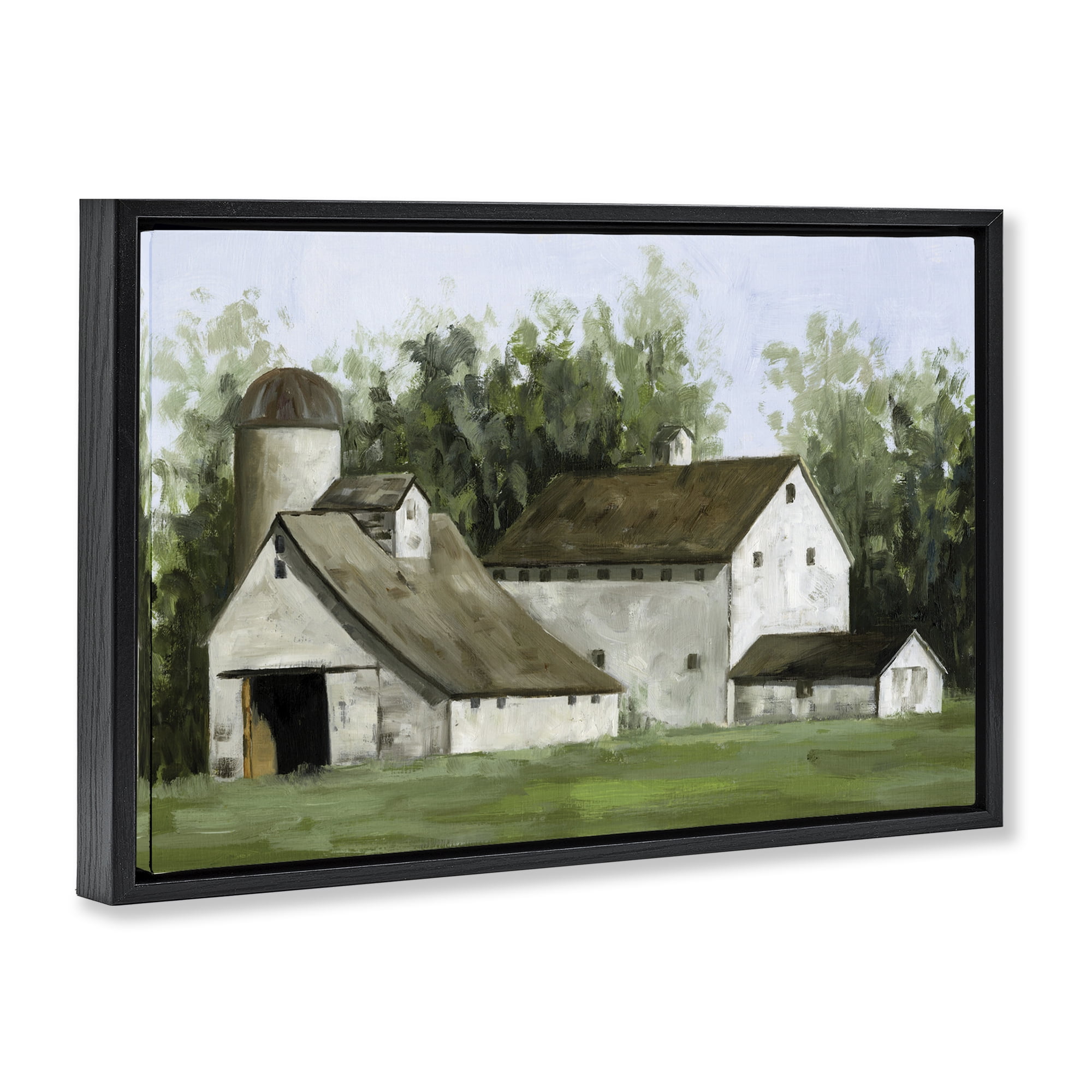Stupell Industries White Barn Farmhouse Landscape Painting Black Floater Framed Canvas Art Print Wall Art, 31 x 21