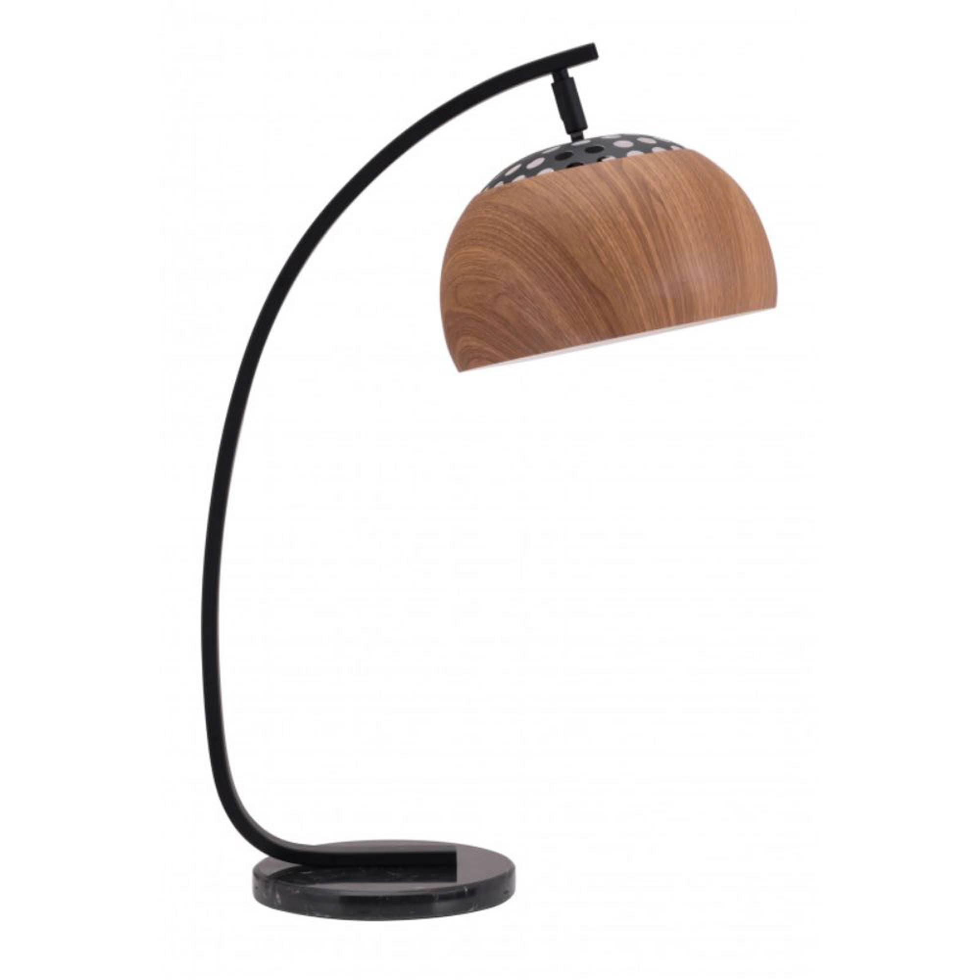 Offex Brentwood Modern Arc Table Lamp with Faux Woodgrain Shade Brown and Black