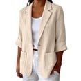 thumbnail image 2 of Long Sleeve Linen Blazer Womens Casual Spring Summer Fall Lightweight Jackets Beige XL, 2 of 9
