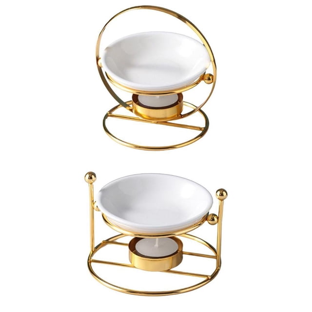Quemador De Aceite Vela Tealight Holder Vela De Cera Quemador De Tarta Decoración Para El Hogar Oro+Quemador De Aceite Esencial De Metal Tealight Holder Calentador Decoración Para Sunnimix none