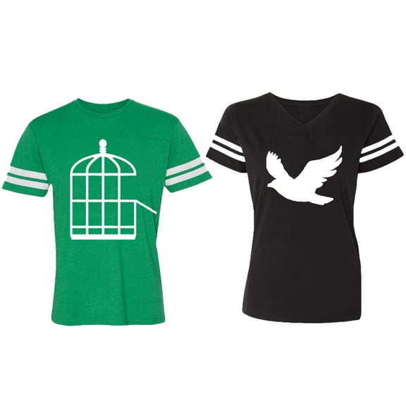 Bird Cage Matching Couple Cotton Jerseys (Men Green / Women Black) (Men S / Women S)