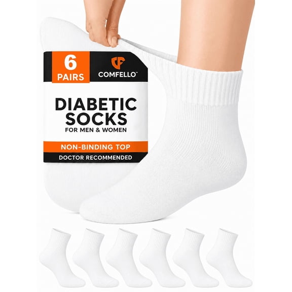 Comfello Circulatory Diabetic Ankle Socks for Men & Women – 6-Pack – Non-Binding, Extra Wide Moisture Wicking Cotton Socks