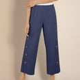 thumbnail image 2 of QATAINLAV Women 2025 Summer Cotton Linen Pants Solid Color High Waisted Wide Leg Trousers Trendy Side Button Lightweight Beach Pants with Pockets Navy L Prime By Hour, 2 of 7