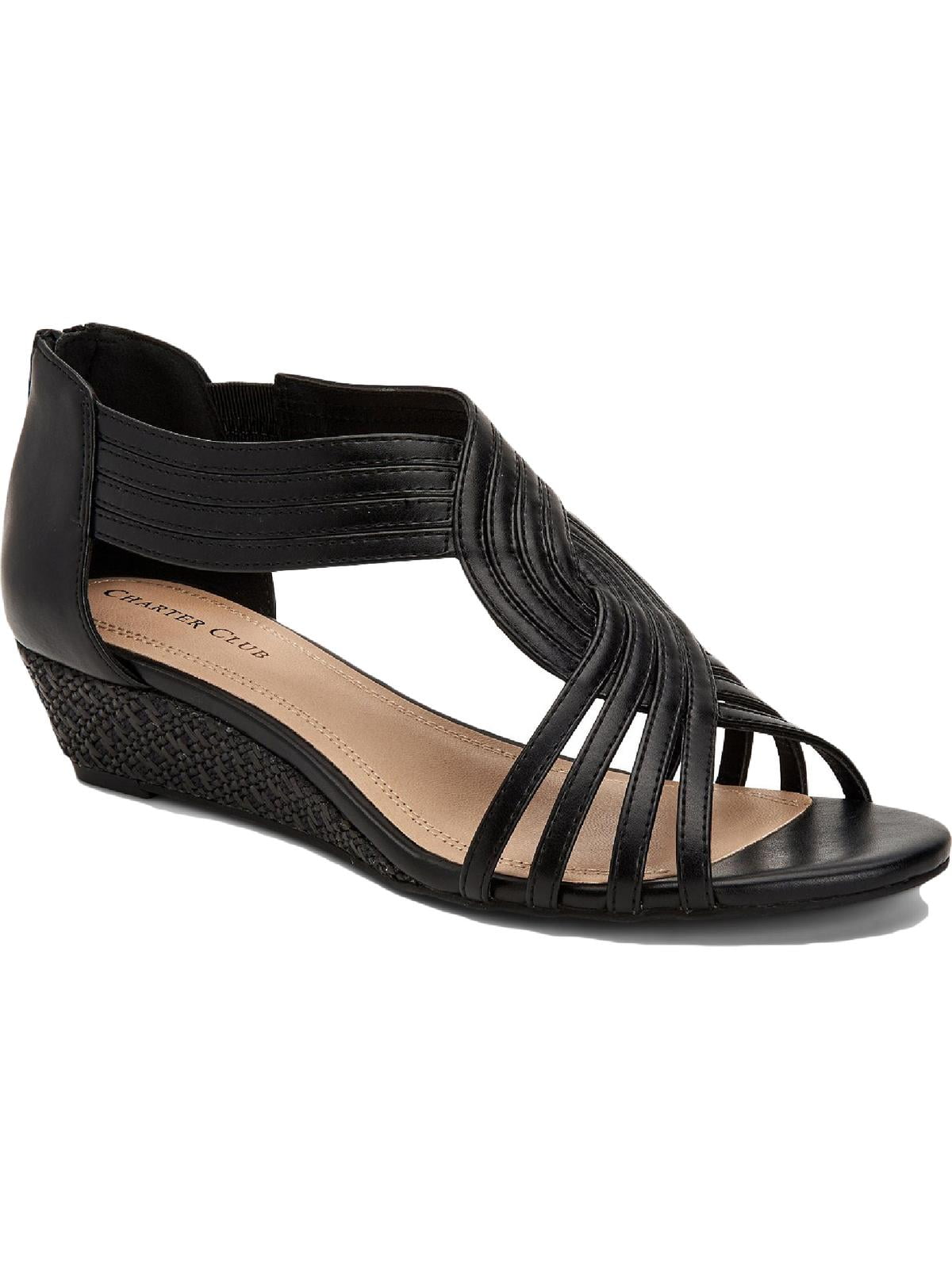 Charter Club Womens Ginifur Faux Leather Casual Wedge Sandals