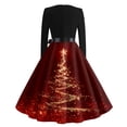 thumbnail image 4 of Women's Casual Fashion V Neck Long Sleeve Christmas Printed Party Vintage Dress for Holiday Events and Retro Style, Perfect for Women's Evening Wear,Wine,5XL, 4 of 6