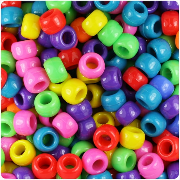 BeadTin Circus Mix Opaque 9mm Barrel Pony Beads (500pc)