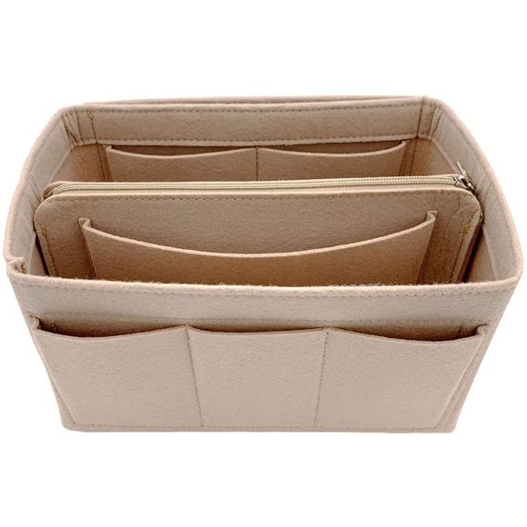 ORUYROP Purse Organizer Insert, Felt Bag Organizer with Zipper, Bag Handbag Tote Shaper, Bag in Bag, Fits Speedy Neverfull Tote and More (Beige, Large)