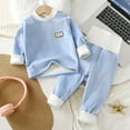 thumbnail image 3 of Baby Girl's 2 Piece Outfits Crewneck Long Sleeve Solid Color Children's Homewear Fuzzy Warm Long Pant Casual Fashion 27 Piece Set,Z4-Blue,3-4 Years, 3 of 6
