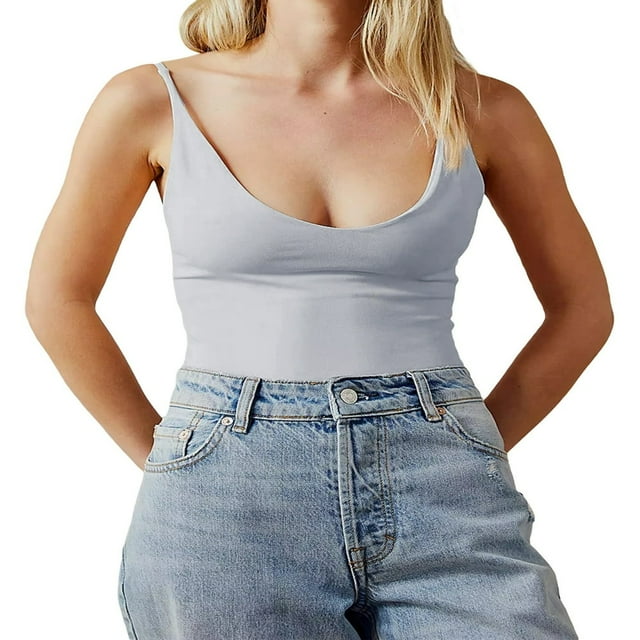 Women Spaghetti Strap Camisole Solid Color U-Neck Sleeveless Sling Tank Tops Basic Tops