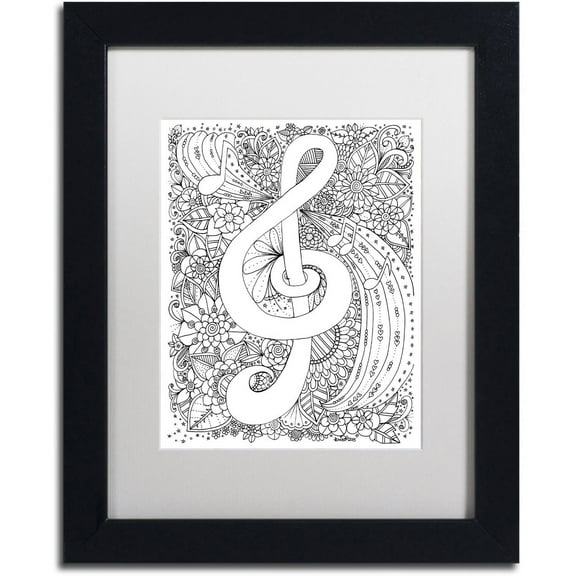 Trademark Fine Art "J-Clef Doodle" Canvas Art by KCDoodleArt White Matte, Black Frame