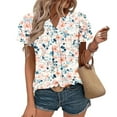thumbnail image 2 of QUNYINEY Trendy Tops for Women 2025 Casual V Neck Ruffle Short Sleeve Floral Shirts Pleated Pullover Loose Tops, 2 of 8