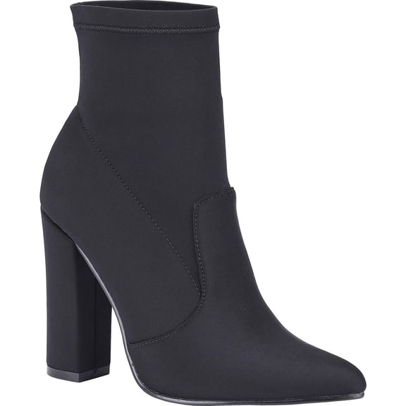 Women's Classic Fashionable Slip On Stretch Booties Chunky Block Heel Mid-Calf Boots Pointed Toe High Heel Ankle Boots