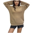 thumbnail image 2 of Zylanna Women's Pullover Sweaters, Solid Color Long Sleeve Crew Neck Knitted Loose Tops for Women Khaki, 2 of 3