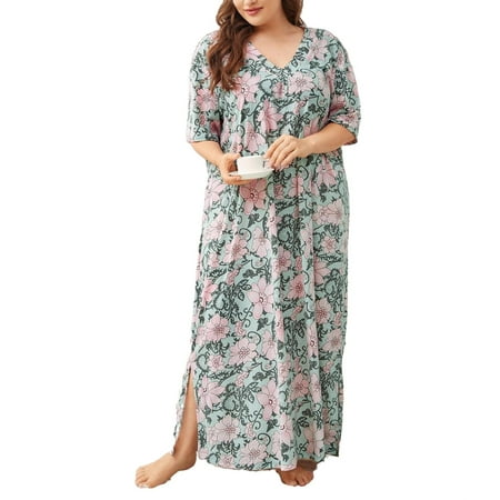 

Casual All Over Print V neck Sleepshirts Elbow-Length Multicolor Plus Size Nightgowns & Sleepshirts (Women s)