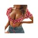 thumbnail image 4 of VISgogo Blusas cortas con estampado de flores para mujer, blusas cortas de manga corta con cordones, playera informal de corte bajo con ombligo VISgogo moda, 4 of 7