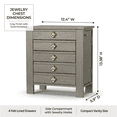 thumbnail image 7 of Hives and Honey Emma Wood Jewelry Chest: Modern Grey Tabletop Storage with 4 Drawers for Women, 7 of 7