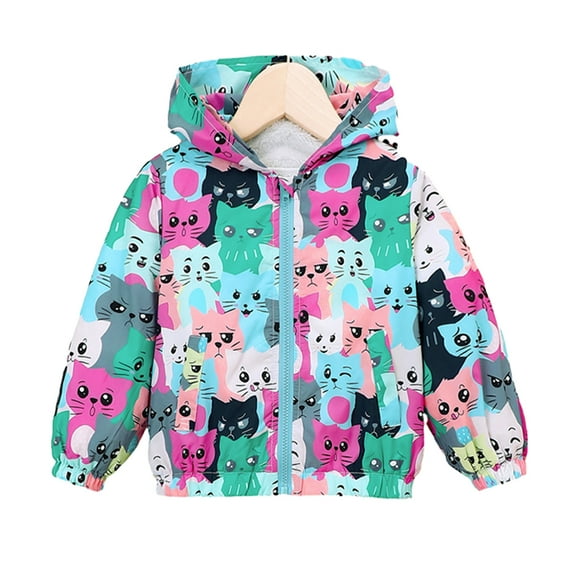 WOLLED Kids Hoodies Jacket Coat for Girls Pullover Hooded Toddler Zipper Cardigan Sweatshirt with Cartoon Kitten Print Jacket Outwear