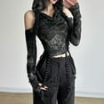 thumbnail image 4 of BUYISI Pure Desire Y2K Hot Girl Off-shoulder Slim Hooded Long-sleeved T-shirt Black M, 4 of 5