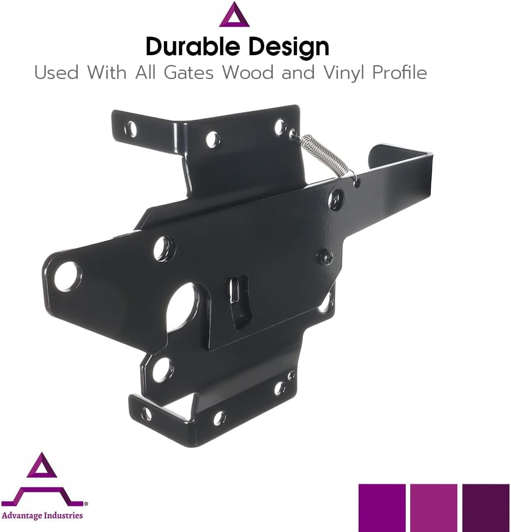 Advantage Industries Stainless Steel Gate Latch | Self- Latching Gate Latch | Padlock Lockable | Heavy-Duty Spring | Left & Right Reversable | for Vinyl/PVC & Wood Gates – Black