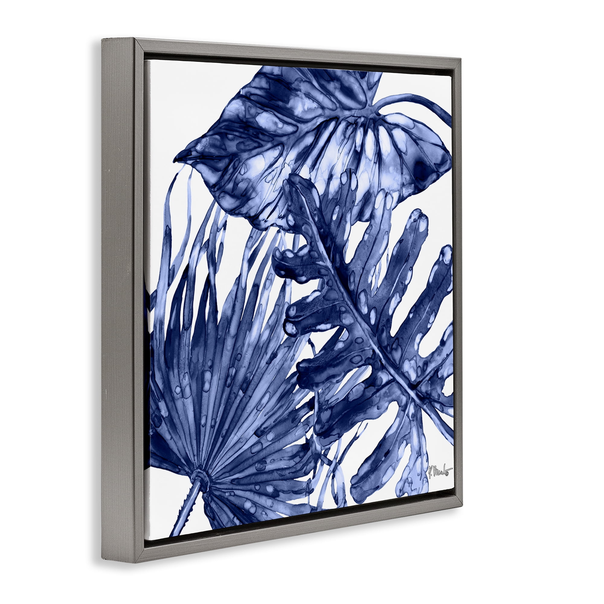 Stupell Industries Hued Palm Fronds Botanical & Floral Painting Gray Floater Framed Canvas Art Print Wall Art, 25 x 25