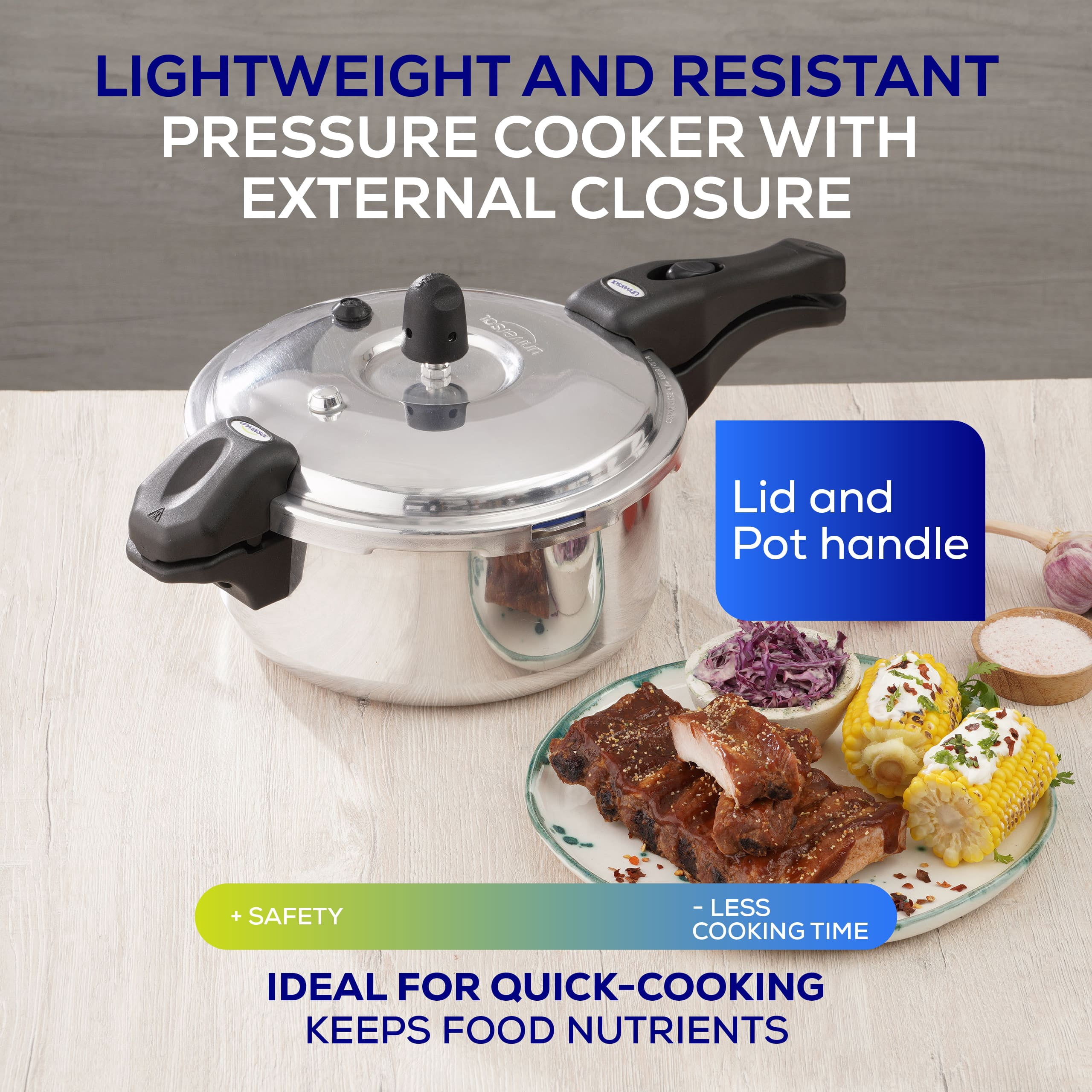 Universal (3.7 Quart / 3 Liter) Ultra Pressure Cooker, Pressure Pot with 6 Safety Systems, Aluminum Pressure Cooker for 4 Servings, Even Heat Distribution, Diameter 9.4 inches, Height 7 inches