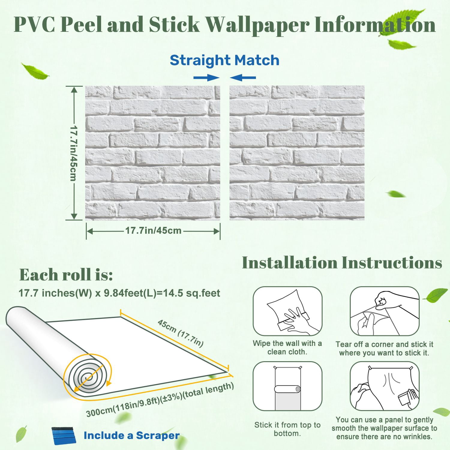Peel and Stick Wallpaper White Brick Effect Wall Rough Surface Subtle Shadows 17.7in x 118in Contact Paper Removable Self Adhesive Wall Mural Wall Decor for Bedroom Kitchen Cabinets