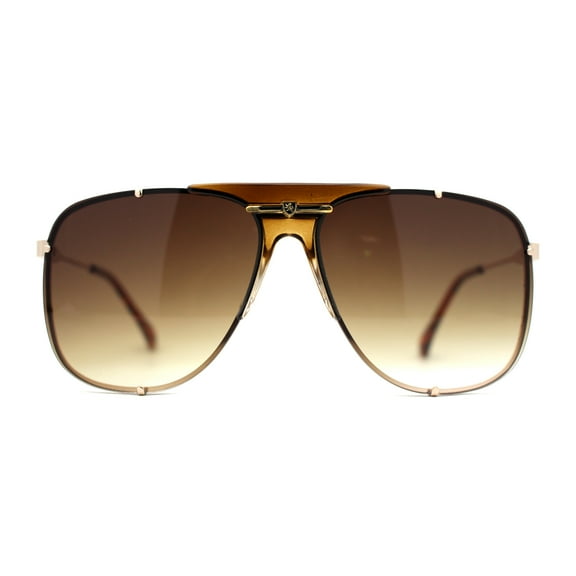 Luxurious Mens Rimless Rectangular Baller Gangster Officer Sunglasses Gold Brown