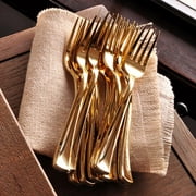 Plastic Gold Forks 25CT. Plastic Gold Silverware That Looks Real. Gold Plastic Cutlery.
