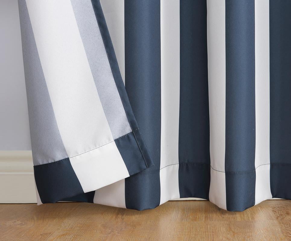 Sun Zero Valencia Cabana Stripe Indoor/Outdoor UV Protectant Room Darkening Grommet Curtain Panel, 54"x95", Indigo