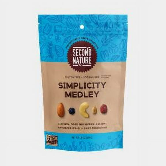 Second Nature Simplicity Medley Trail Mix, 14 oz Bag – Resealable Nut and Dried Fruit Blend