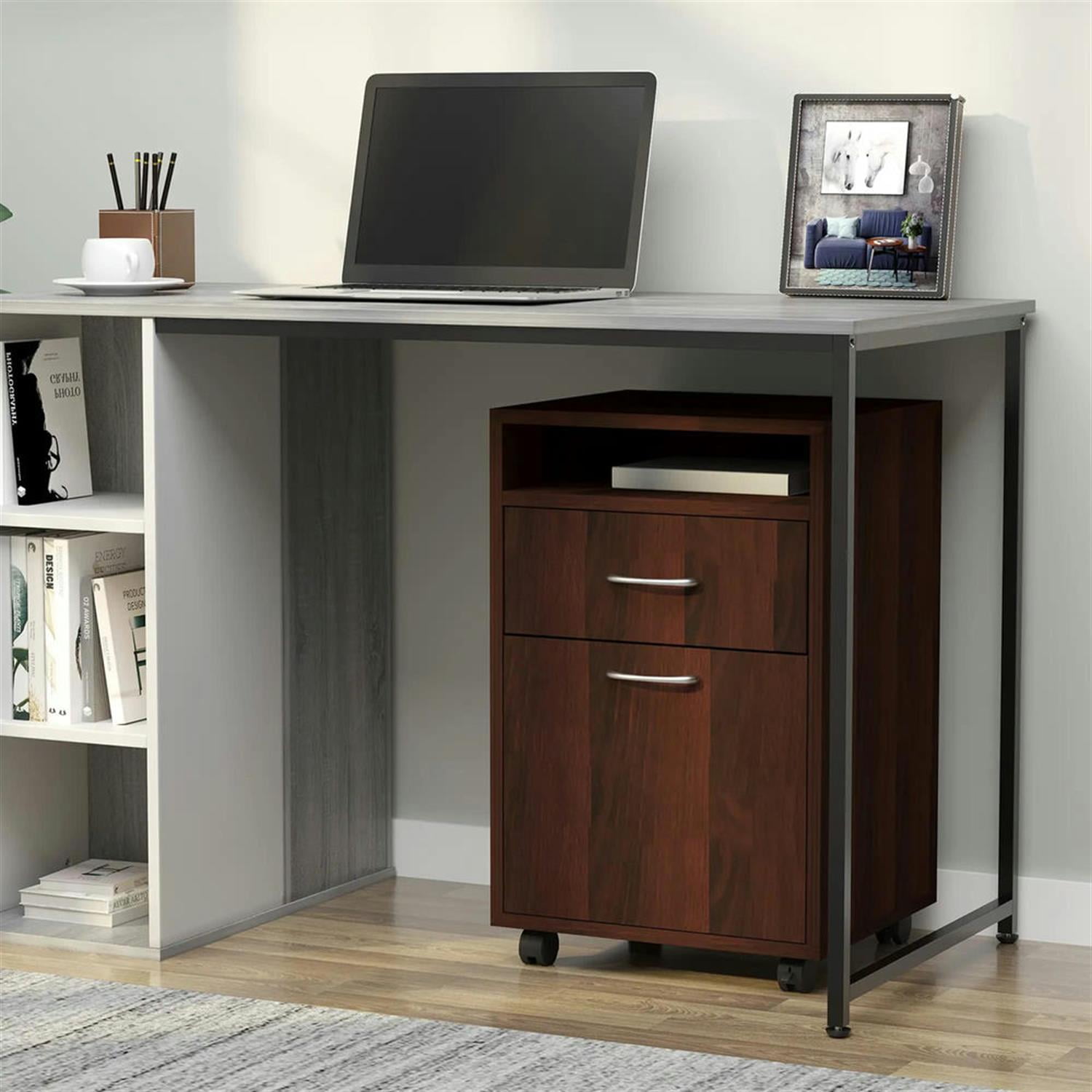 Demi Bonn Rolling Filing Cabinet with Castors, File Cabinet Printer Stand with Drawer and Cabinet for Home Office, Brown