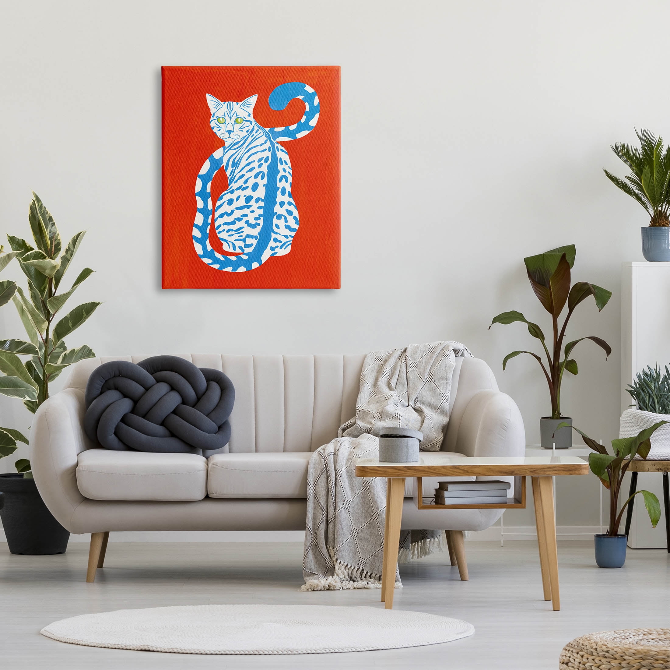 Stupell Industries Blue Gazing Cat Bold Modern Design Graphic Art Gallery Wrapped Canvas Print Wall Art, Design by Grace Popp