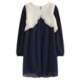 thumbnail image 2 of Little Girls Beige Navy Flower Adorned Long Sleeve Sweet Dress 2/3, 2 of 2