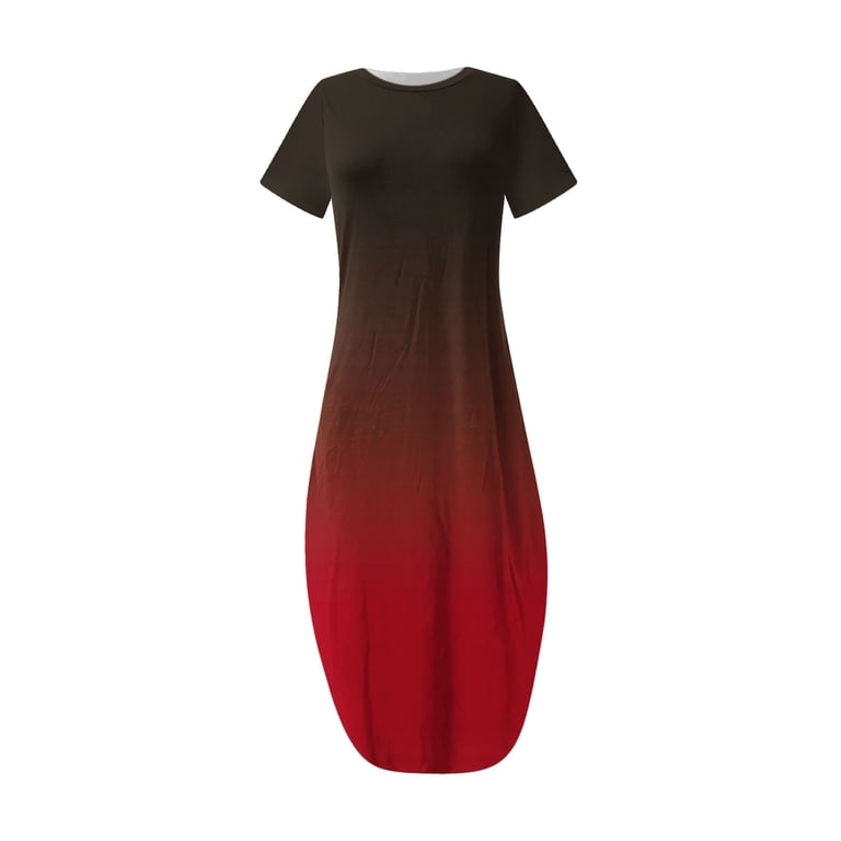 Baikeli Cheap Dresses Women's Maxi Dresses Summer Casual Rounk Neck Short  Sleeve Slit Vacation Beach Long Dress Summer Dress - Walmart.com