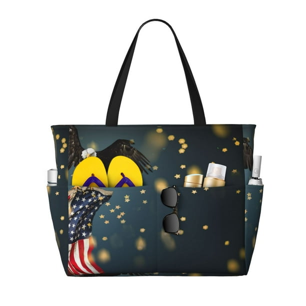 Fotbe North American Bald Eagle Bolsa de Viaje para Playa - Resistente al Agua, Bolsa Tote de Gran Capacidad y Ligera con 7 Bolsillos para Mujeres y Hombres