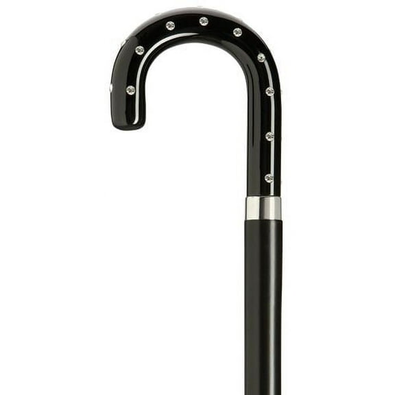 Ladies Crook Handle Cane Rhinestone Plexi Handle with Bling Cane Black Shaft