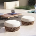 thumbnail image 2 of Pemberly Row Ottomane de Patio Ronde Rembourrée Tissée de 25 Pouces en Beige, 2 of 8