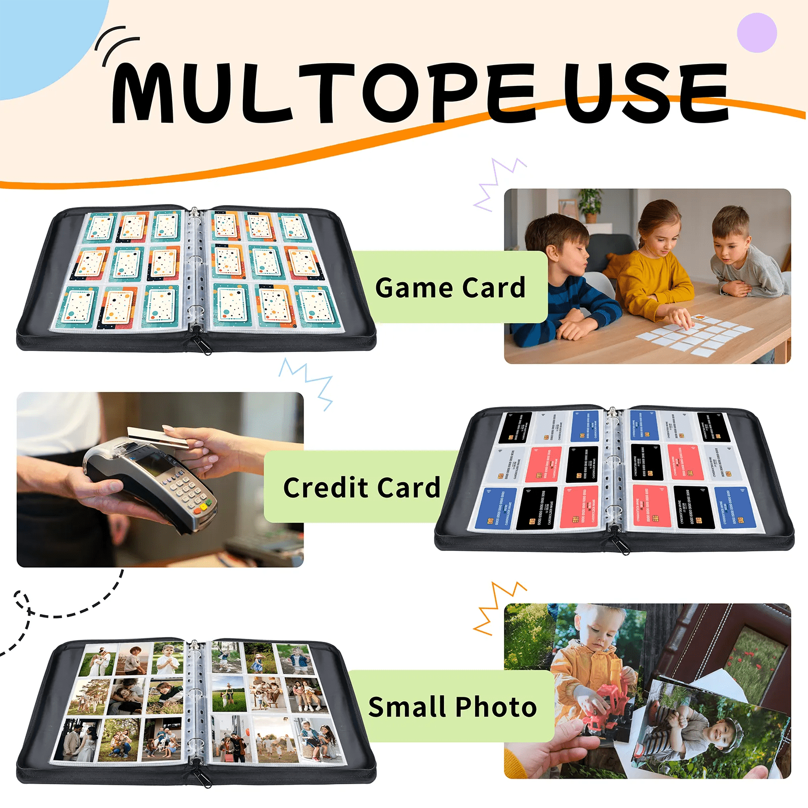9 Pocket Card Binder Zip Trading Card Binder Portfolio with 50 Refillable Pages 900 Cards Holder for Sports Cards Game Cards