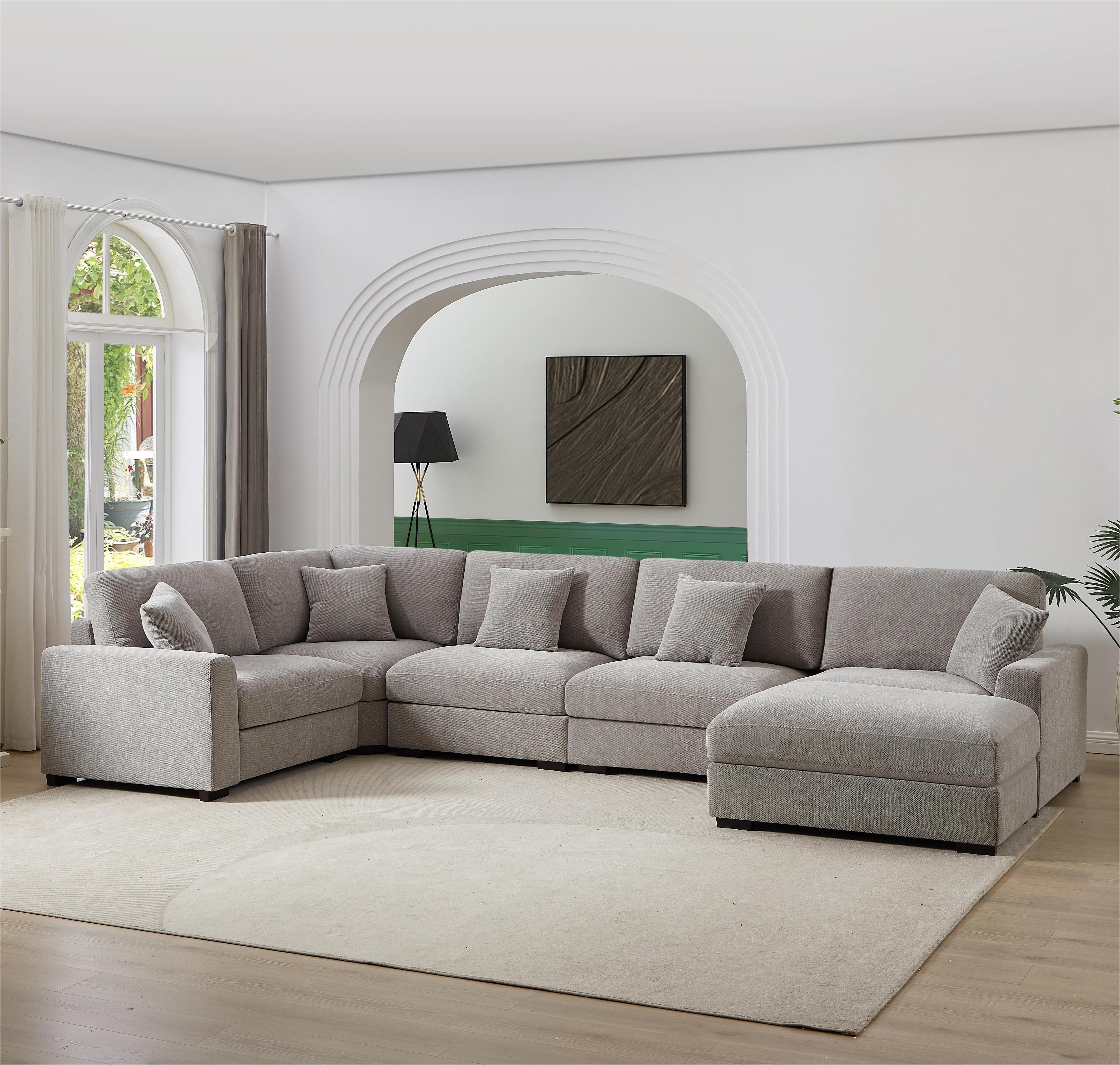 LolLov Furniture Polyester Modular Sectional Sofa Living Room Furniture Set, Light Gray