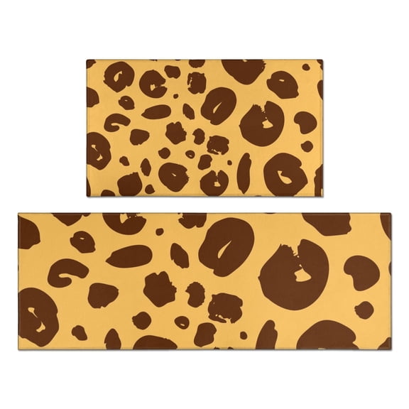 Yellow and Brown Of Leopard Print Kitchen Rugs Sets Of 2,Anti Fatigue Kitchen Mat Rugs Non Slip Washable,Decorative Kitchen Floor Mats for Kitchen,Sink,Laundry,17"x30" 17"x47"