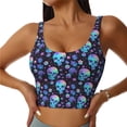 thumbnail image 2 of Lsque Skull Flower Blue Printed Women'S Sports Bra, Compression, Moisture Wicking, High-Impact Sports Bra For Women,Supportive sports bra-Large, 2 of 9