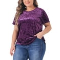 thumbnail image 2 of DARING DIVA Women's Plus Crew Neck Short Sleeve Tee Tops Velvet T-Shirt 1X Purple, 2 of 6